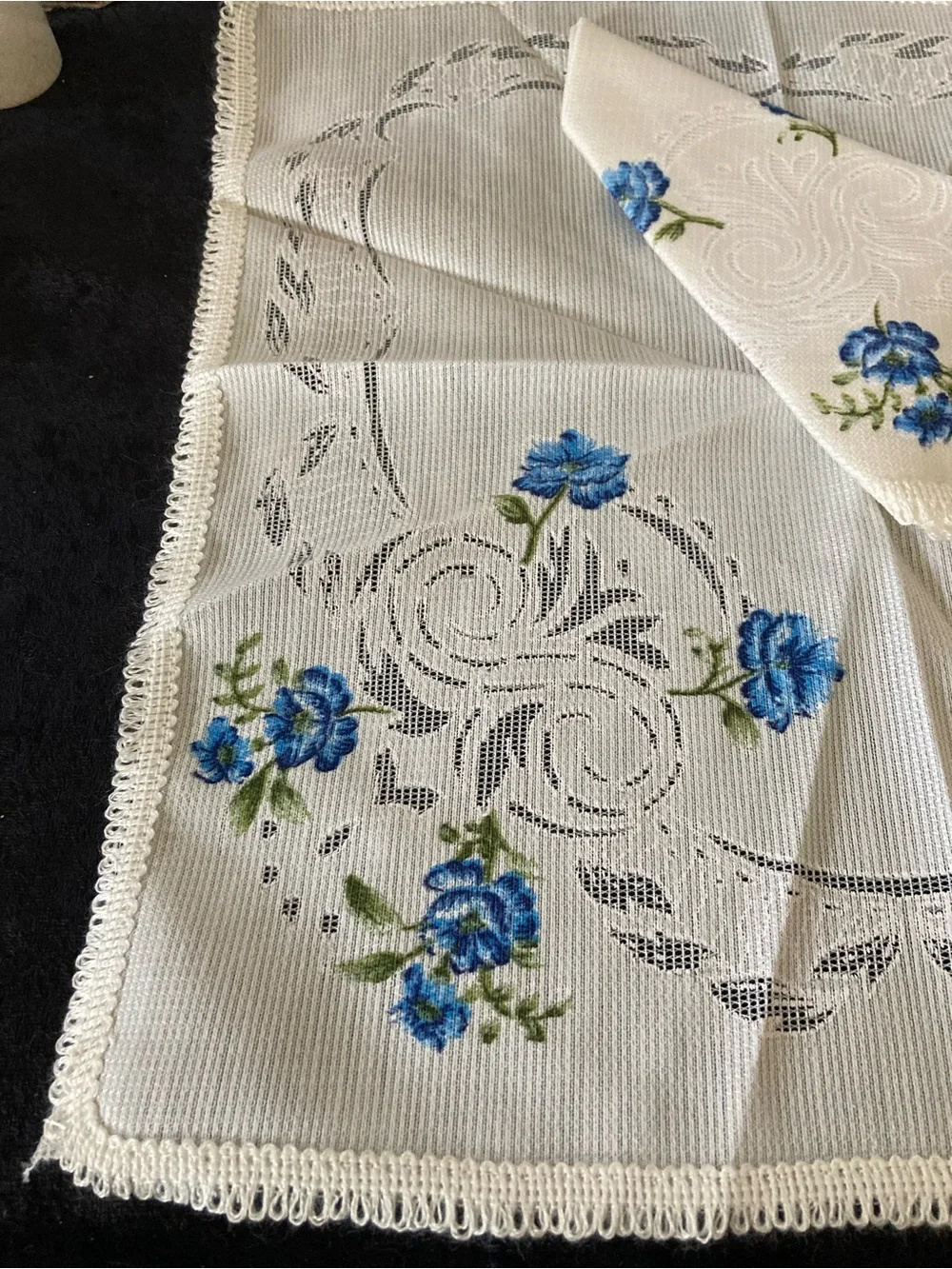Stamped PairSwans & Blue Floral Dining Napkins Dollies - Unbranded